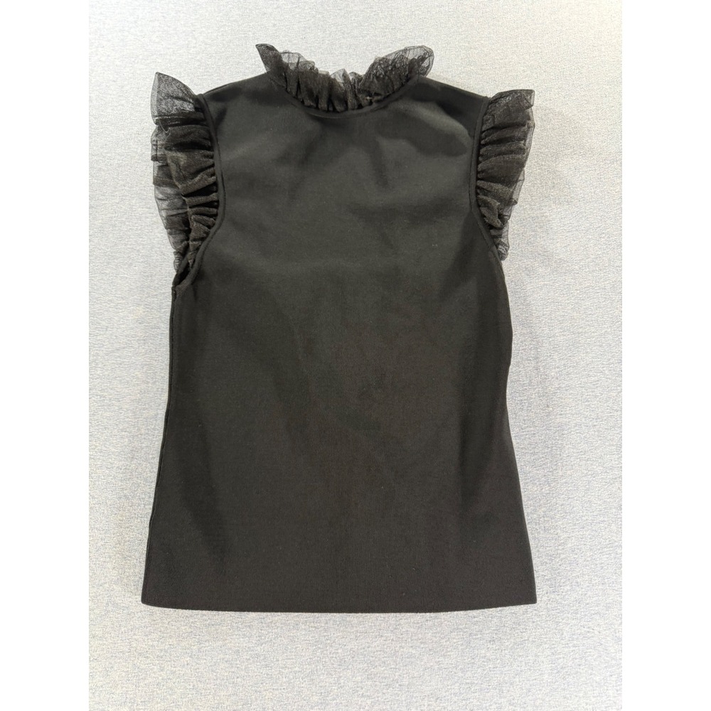 Alice + Olivia Kerrie Black Ruffle Tulle Knit Sleeveless Top CC002S36716 Size 0